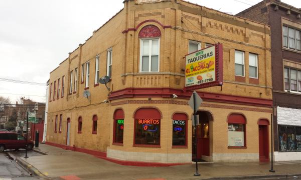 Two unit mixed-use building in Chicago's Hermosa neighborhood